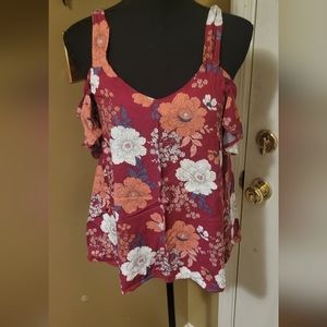 Blue Rain Women's Floral Cold Shoulder Top